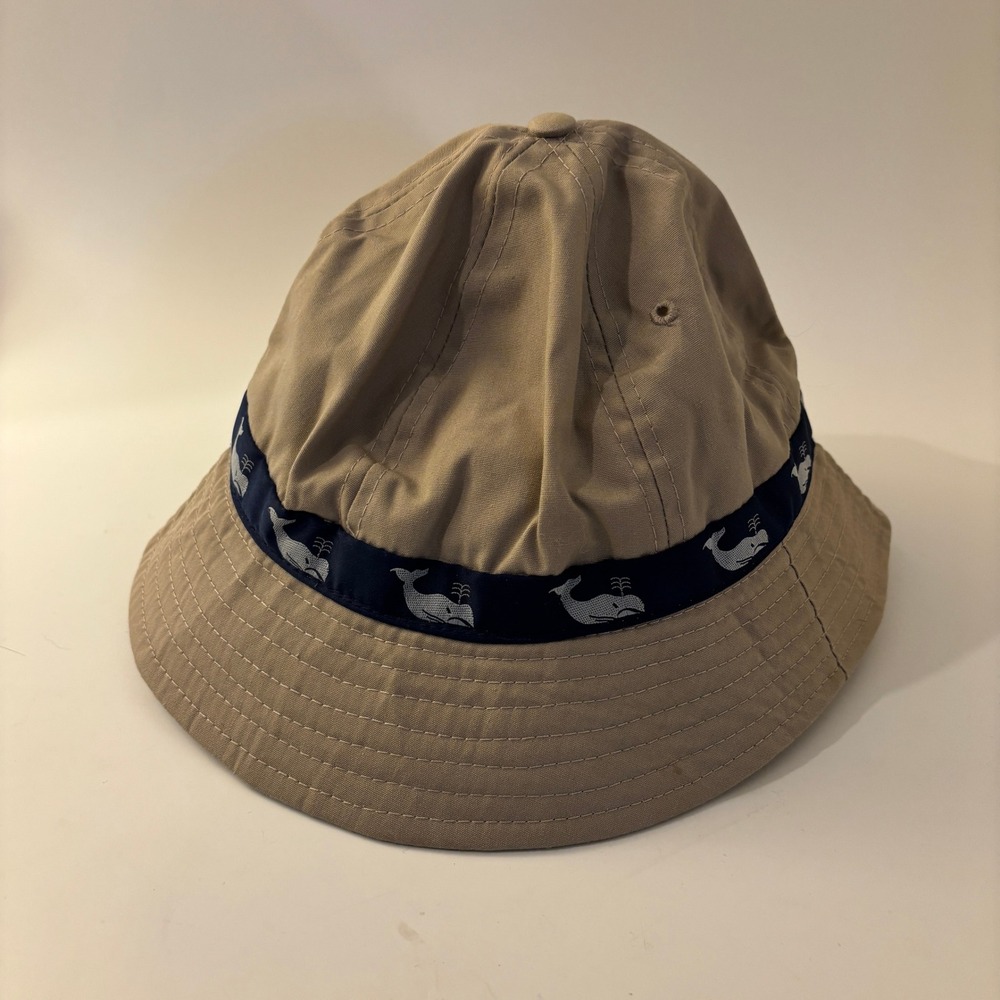 Vintage Whale Ribbon Bucket Hat Mens Large Khaki Tan Nautical Preppy 80s 90s